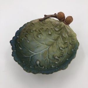 Takahashi San Francisco Porcelain Hand Painted Bowl Oak Leaves Acorns Green 6"